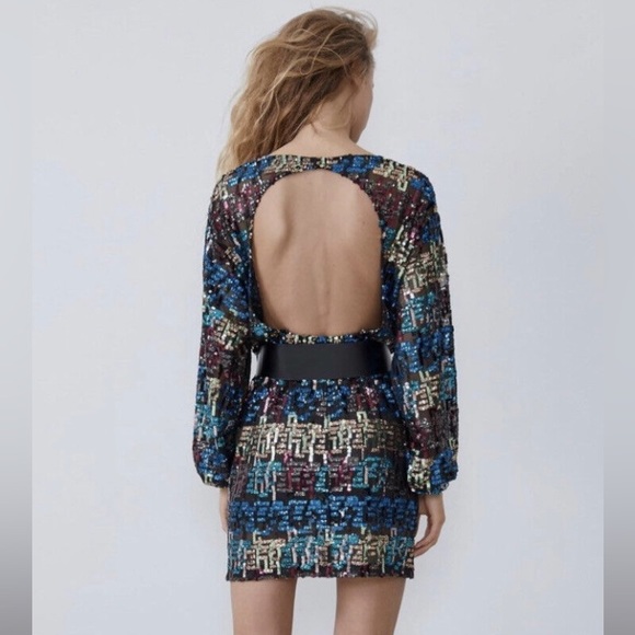 Zara Multicolor Sequence Dress Size Small - Picture 4 of 17